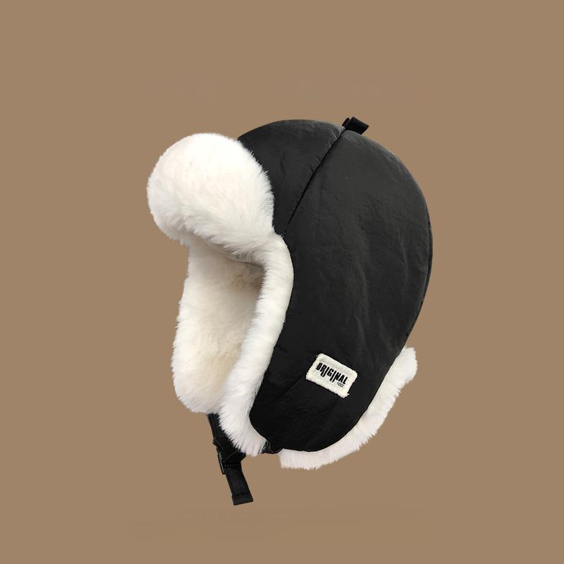 Retro Thickened Ear Protective Hat Windproof Plush Cycling Hat Korean Style Big Head Circumference Women Hat Ladies