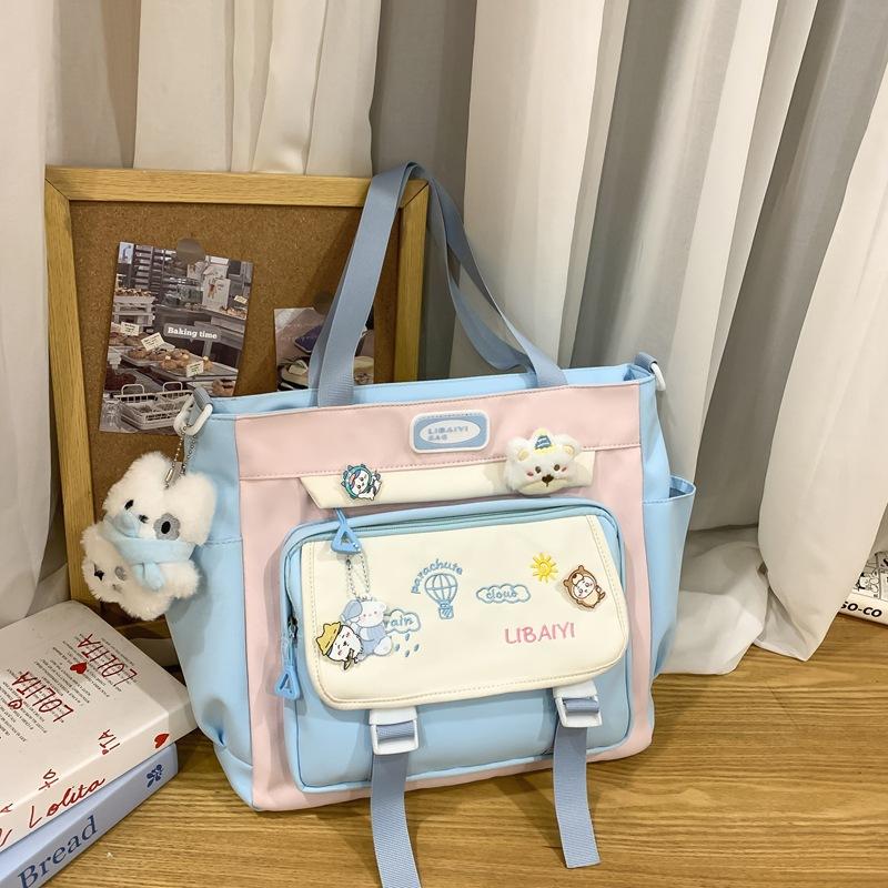 Contrasting Color Junior High School Students' Large Capacity Schoolbags  Female High School Students' Shoulder Bags  Balloon Badges and Backpacks
