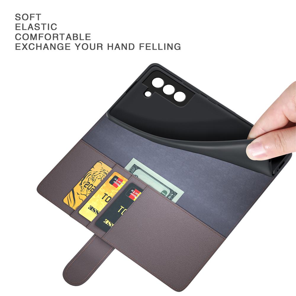 For Samsung Galaxy S21 FE 5G Case Genuine Split Leather Phone Cover with Wallet Stand