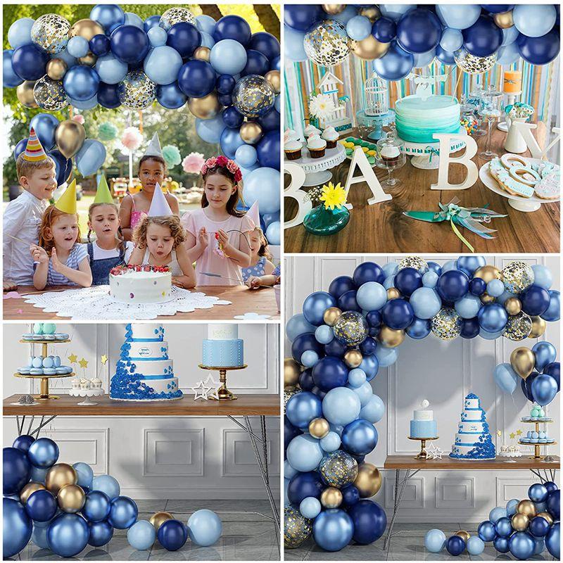 Blue Metallic Balloons Garland Kit Gold Confetti Balloon Arch Birthday Party Decoration Kids Wedding Birthday Baby Shower Boy