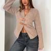 Women's V-Neck Cropped Jacket Fuzzy Fabric Double Buckle Decoration Long Sleeve Casual Outerwear