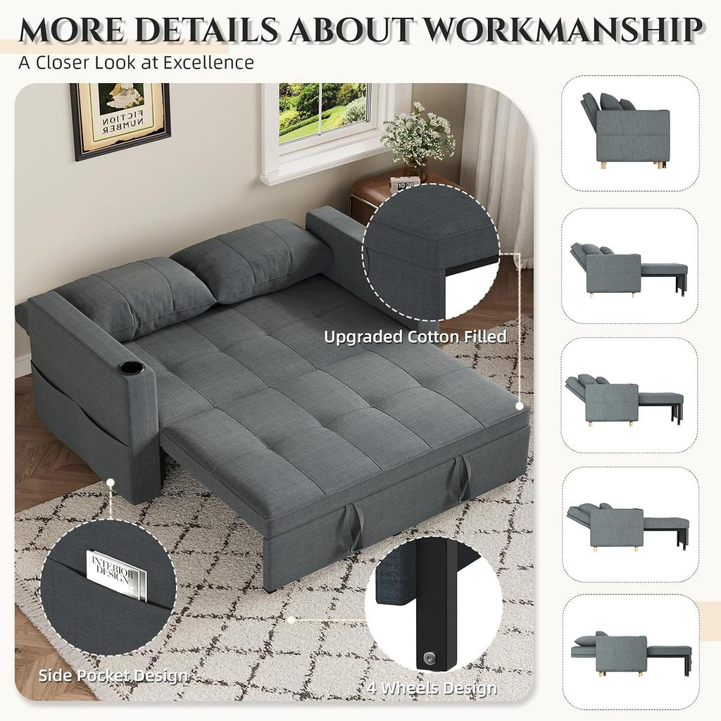 YODOLLA 2 Seater Sofa bed, 3-in-1 Convertible Sleeper Sofa 160cm