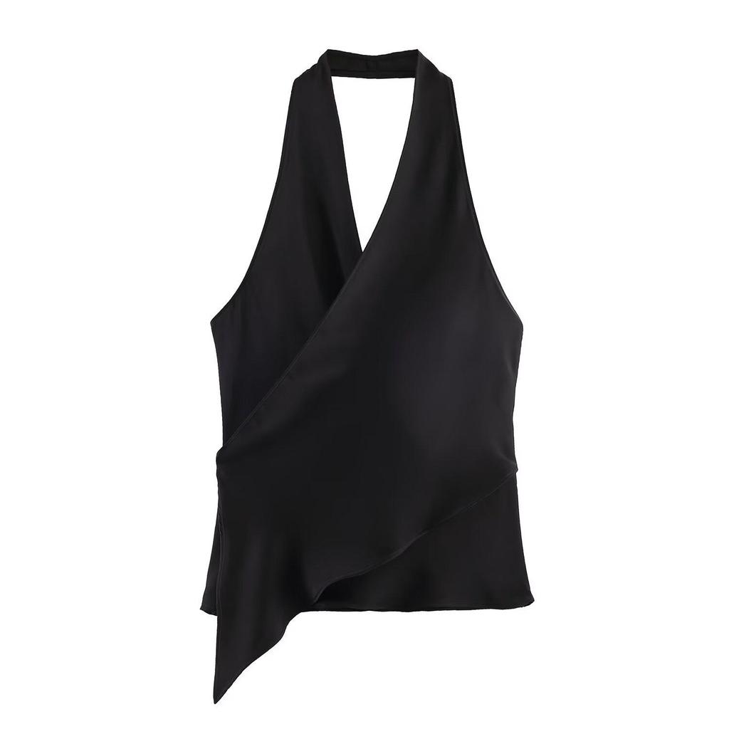 Spring 2026 European Style Women's Silk Satin Halter Neck Top