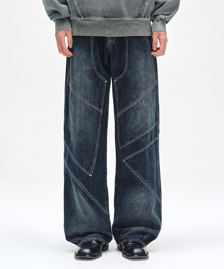 DECET Pached Rivet Wide Jeans Dcpt050Dbluea
