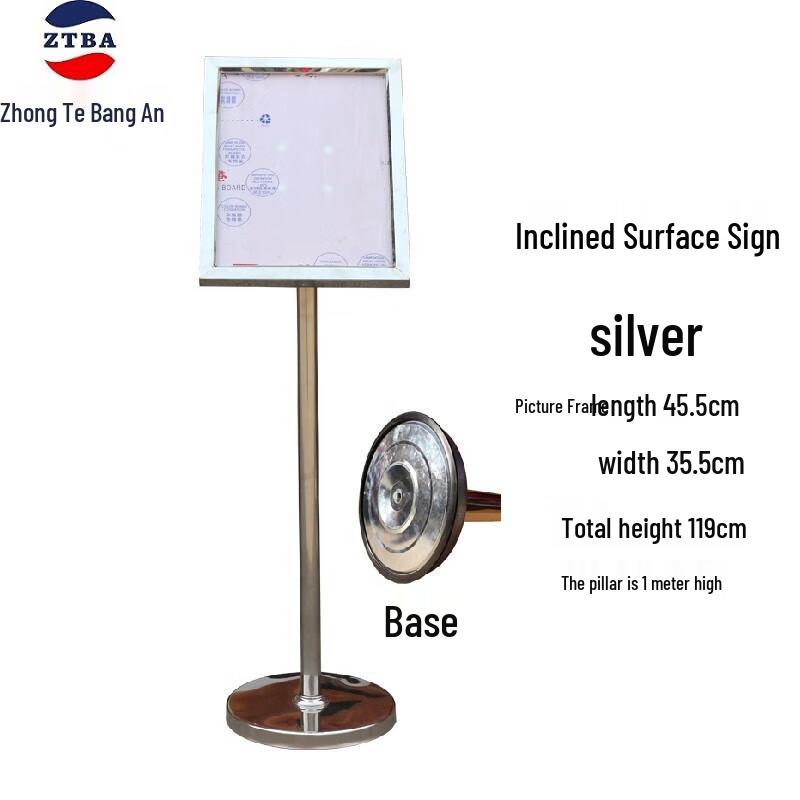 ZT-BC-125 Slanted Stainless Steel Display Sign 45.5