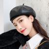 Retro Einfarbige PU-Leder Baskenmütze Für Damen Elegant Französische Achteckige Künstler Maler Kappe Frühling Herbst Einfache Mütze