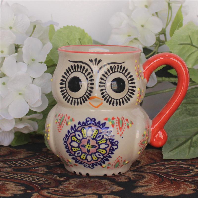 Hand-Painted Pastoral Owl Mug with Handle