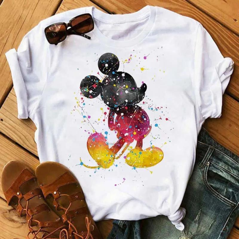 Disney Cartoon Mickey Mouse Print Cotton T-Shirt Women Tops Graphic Hippie Tees Funny Harajuku T-shirt Fashion Female Tshirt