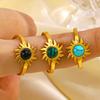Classic Stainless Steel Sun Flowers Inlay Stone Rings for Women Men Vintage No Fading Opening Rings Banquet Jewelry Accessories