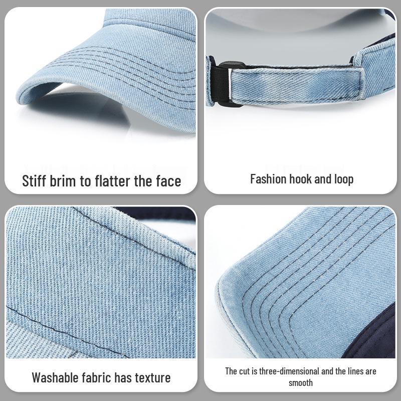 Washed Denim Sun Protection Visor - Breathable Topless Running Hat for Women and Men
