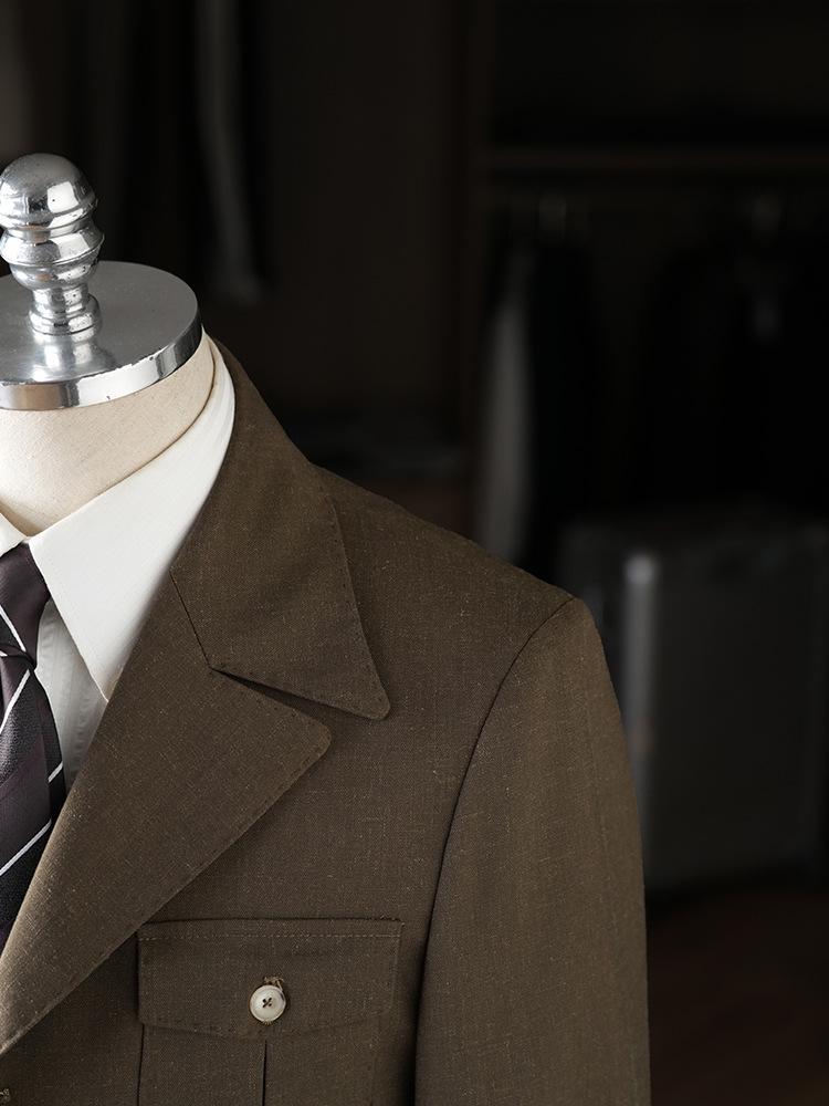 Ruishen Spring/Autumn Men's Retro Linen Blend Suit Collar Jacket