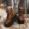 Women 2025 Leopard Plus Size Ankle Boots Side Zip Front Lace-up High Heels Shoes Wedges Platform Comfortable Outdoor Wedge Boots