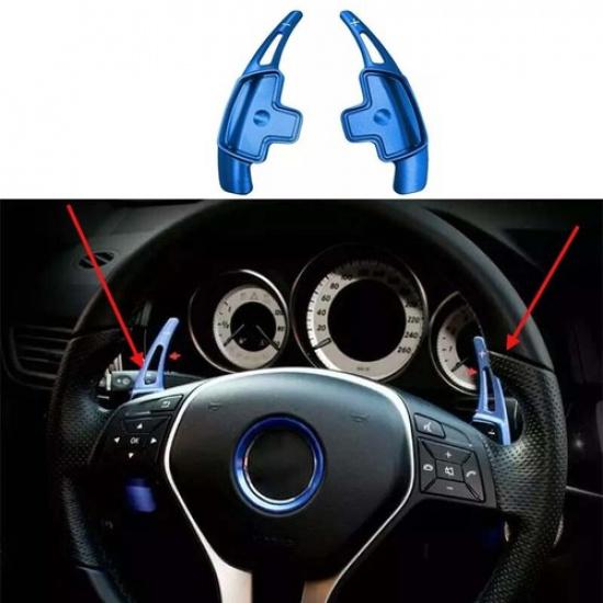 Steering Wheel Blue Aluminum For Benz E-Class W213 2016-21 Shift Paddles Switch