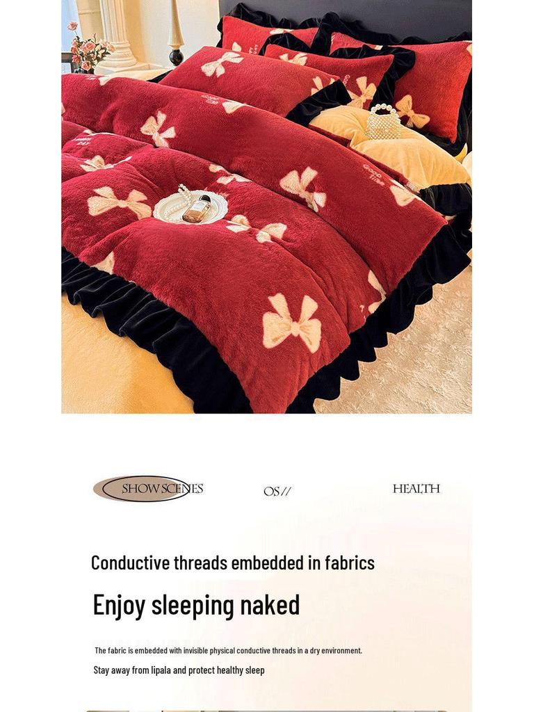G5Z Winter-Plüsch Korallenfleece Bettwäsche-Set - Verdickte beidseitige Bettbezug & Laken, Dreiteiliges Set