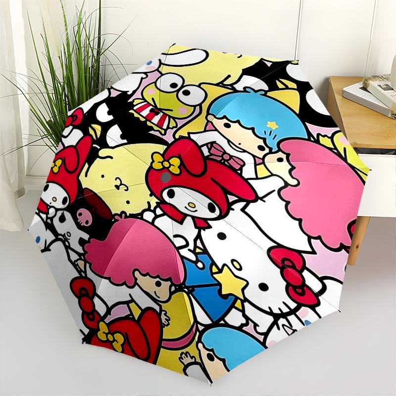 1pc Hello Kitty Automatic Opening/Closing Umbrella with Foldable Design, 8-Rib Iron Frame Outdoor Umbrella - Perfect Gift for Fans, Travelers, Everyda