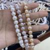 1String, White Pink Purple Natural Freshwater Pearls, Handmade Near Round Beads for Jewelry Making DIY Crafts (Beads 9-10mm, Length 36cm)
