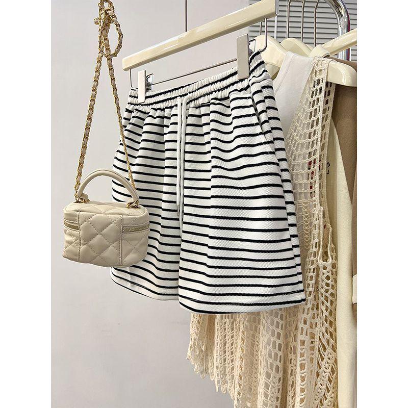 Koreanischer Stil Gestreifte Damen Sommer-Pyjamahose, Schlankmachend, Locker, Outdoor, Lässig, Vielseitig, Haus- und Laufshorts