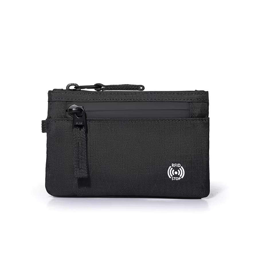 Slim Anti-Theft Luxury RFID Credit Card Holder with Carabiner for Men Nylon Coin Purse