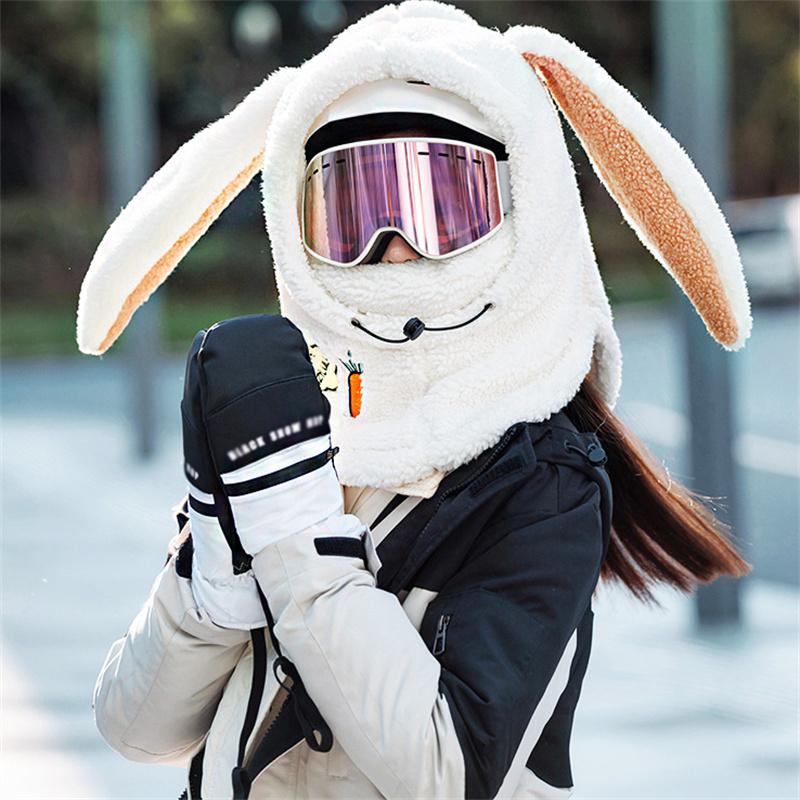 Winter Warmer Skikopfhörer Abdeckung Bequem Weiches Fleece Skimütze Schalwärmer Cartoon Niedliche Hasenohren Dekorative Helmabdeckung Mütze