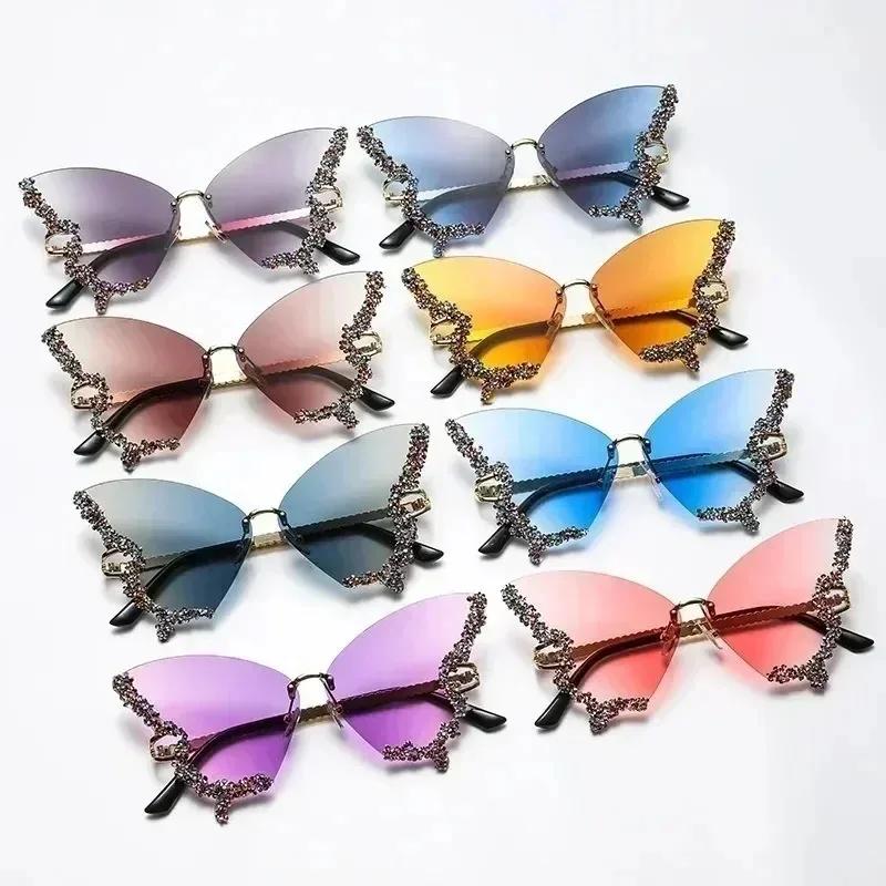 Luxury Diamond Butterfly Sunglasses Women Brand Y2K Vintage Rimless Oversized Sun Glasses Ladies Eyewear