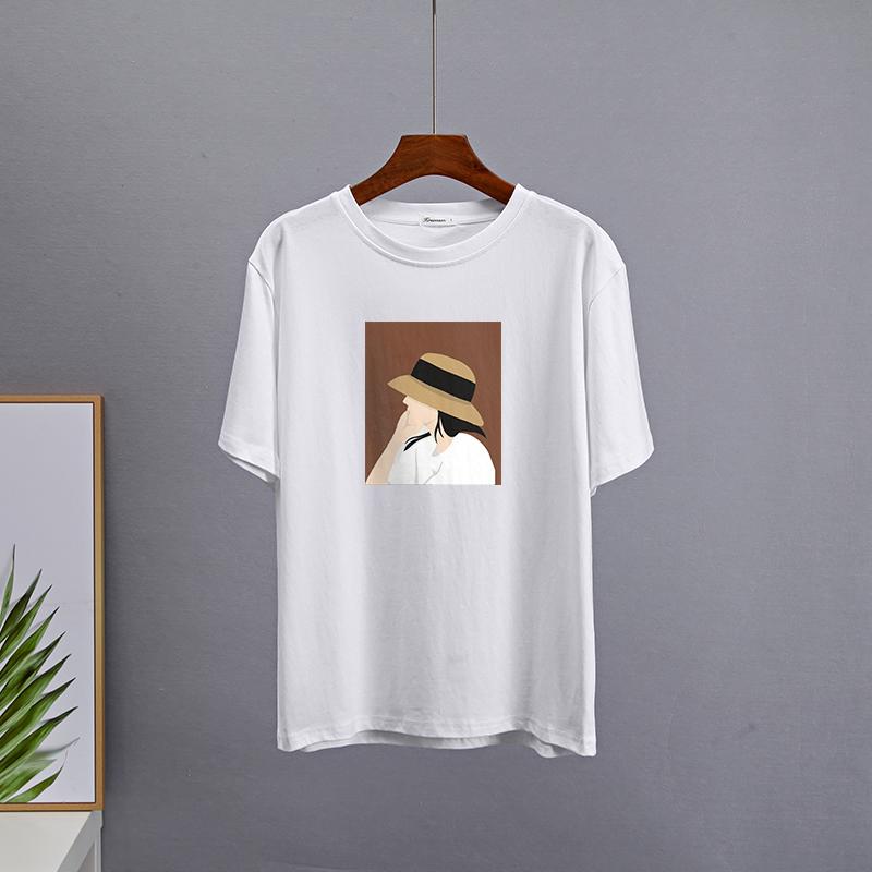 

Футболка Hirsionsan Harajuku, женские летние футболки с принтом Kawaii, элегантная одежда из 100% хлопка с графическим рисунком, свободные повседневные пуловеры, топы XXL белый