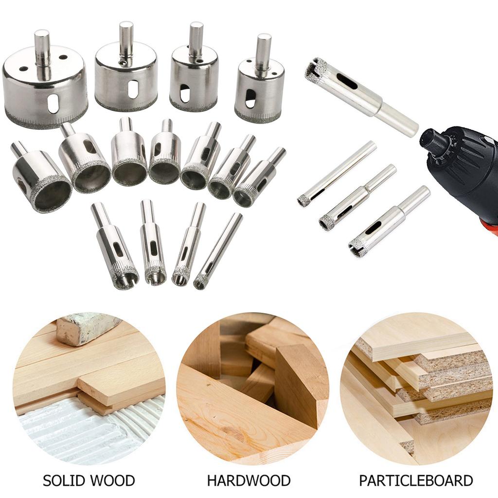 15pcs Diamond Drill Bits Glass Drill Bit Diamond Hole Saw Tile Drill Bits Kit for Ceramic Bottles Porcelain Marble Granite Stone