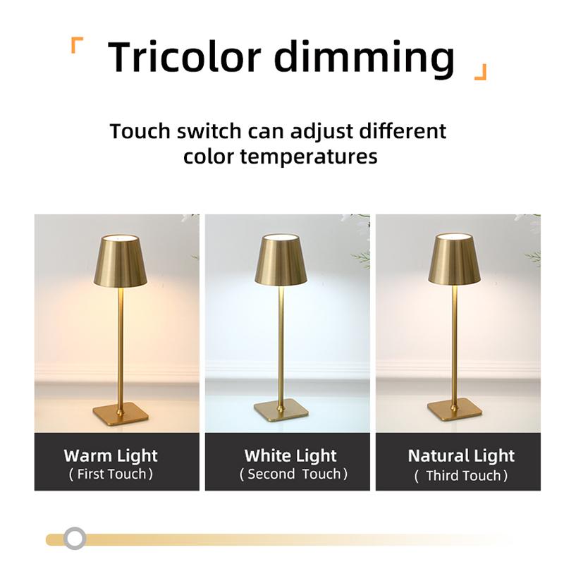 Rechargeable 3 Color Stepless Dimming Desk Lamp 1800mAh Portable LED Desk Lamp for Restaurant Bedroom Bars Home Patio Outdoor