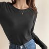 Camiseta Básica de Gola Redonda Feminina Primavera, Outono e Inverno Nova Top Casual Slim-fit com Lã Espessada de Manga Comprida