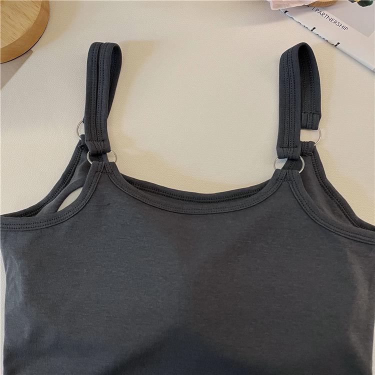 Spicy Girl American Letter Print Spaghetti Strap Racerback Tank Top with Chest Pads for Women