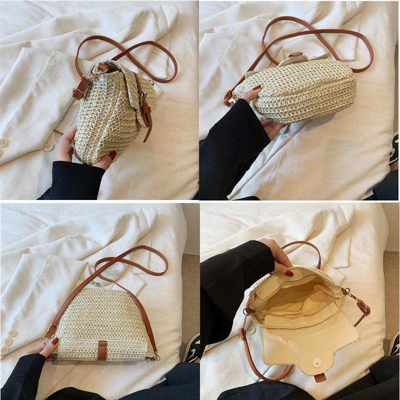 Women's Braided Straw Leather Sewing Shoulder Single Crossbody Woven Bag Daily Fashion Design Popular