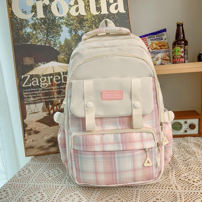 Schoolbag New College Style Women's Plaid Contrast Color Large Capacity Backpack Junior High School Students Elementary School Students Two-piece
