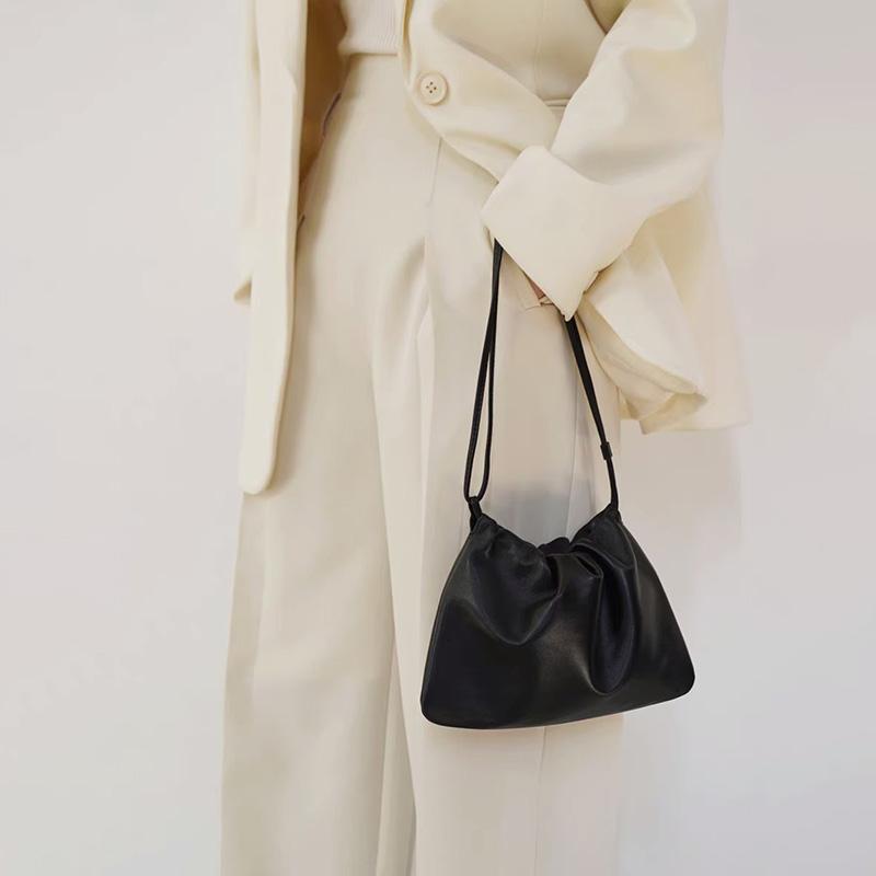 Fashion Red Soft Leather Single One Shoulder Crossbody Bag Korean Pleated Portable Underarm Bag Women's  New Lace-up Handbag