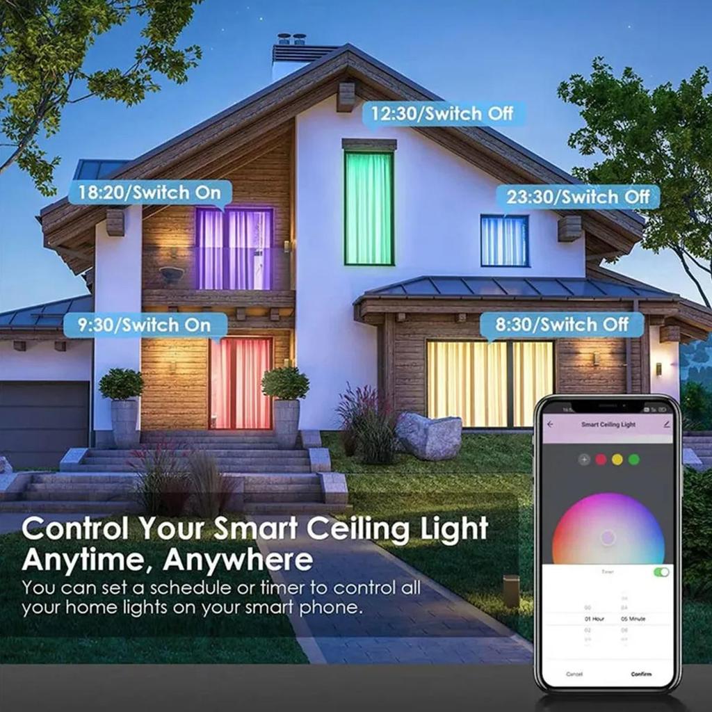 Smart Rgb Round Ceiling Light Fixture Spotlight Warm/white Lamp Dimmable Led Bluetooth Or Wifi 16 Colors Night Home Decor Lights