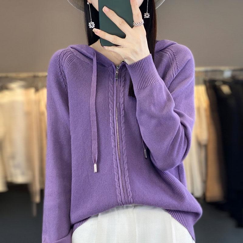 Suéter para mulheres com capuz e zíper cardigan moda suéter feminino lazer suéter plus size