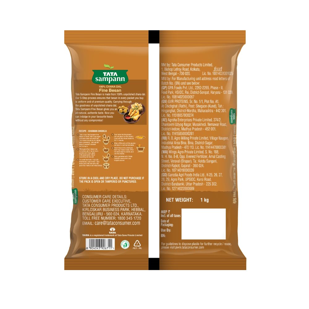 Tata Sampann 100% Chana Dal Fine Besan Gram Flour 1 Kg Pack Premium Quality Indian Cooking