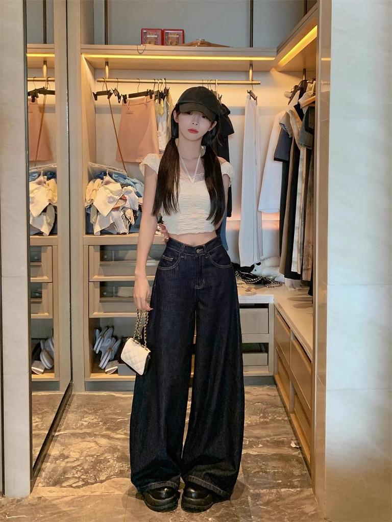 Plus Size High Waist Wide Leg Denim Pants - Women's Summer Trendy Loose Fit