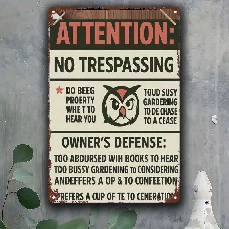 Metal Poster Owl No Entry Sign For Wall Fence