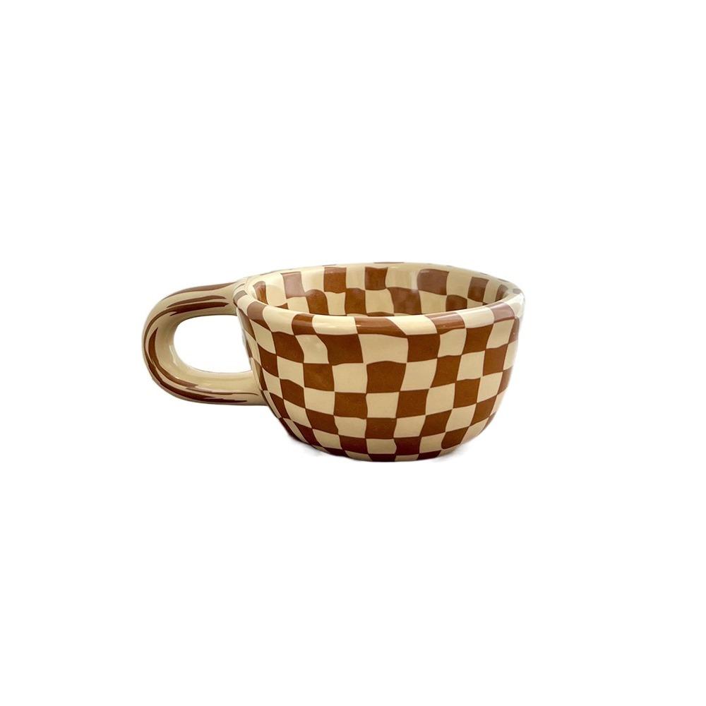 

Plaid Ceramic Coffee Cup INS Breakfast Container Creative Irregular Chessboard Mugs Milk