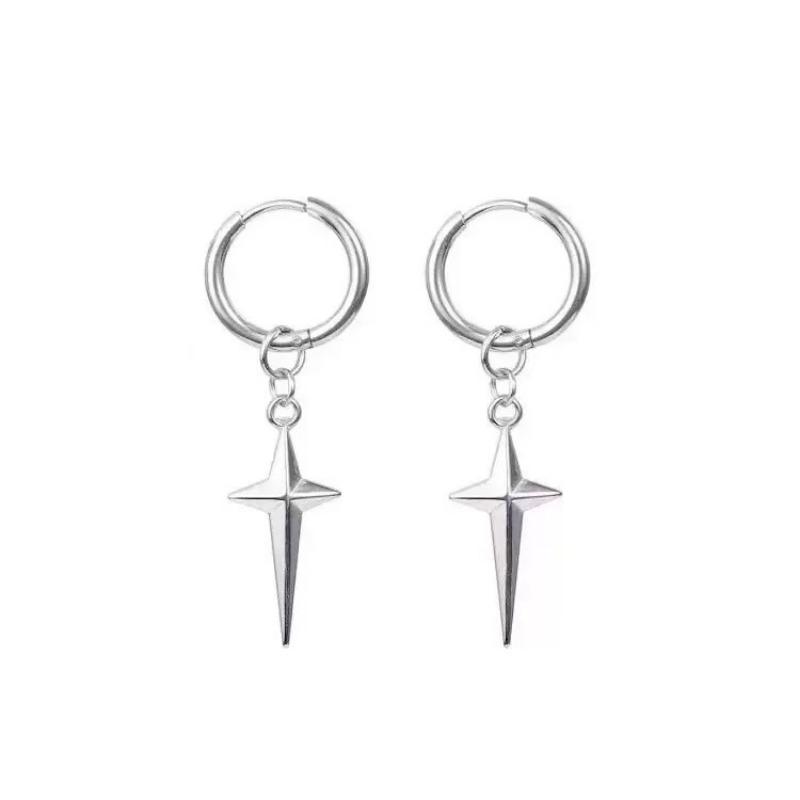 1 PAIRE boucles d'oreilles anneau tétragonal vent froid design de niche mode polyvalent boucles d'oreilles croix haute qualité quotidienne hip hop