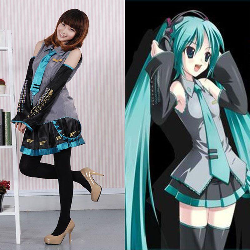 Skin-friendly Hatsune Miku Vocaloid Cosplay Suit With Wig Tops Dress And Tie