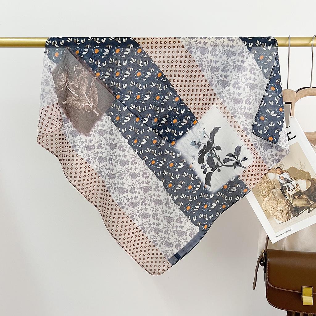 Spring And Summer Light And Breathable 65 * 65Cm Square Scarf Versatile Printed Mulberry Silk Cotton Blended Women'S Silk Scarf