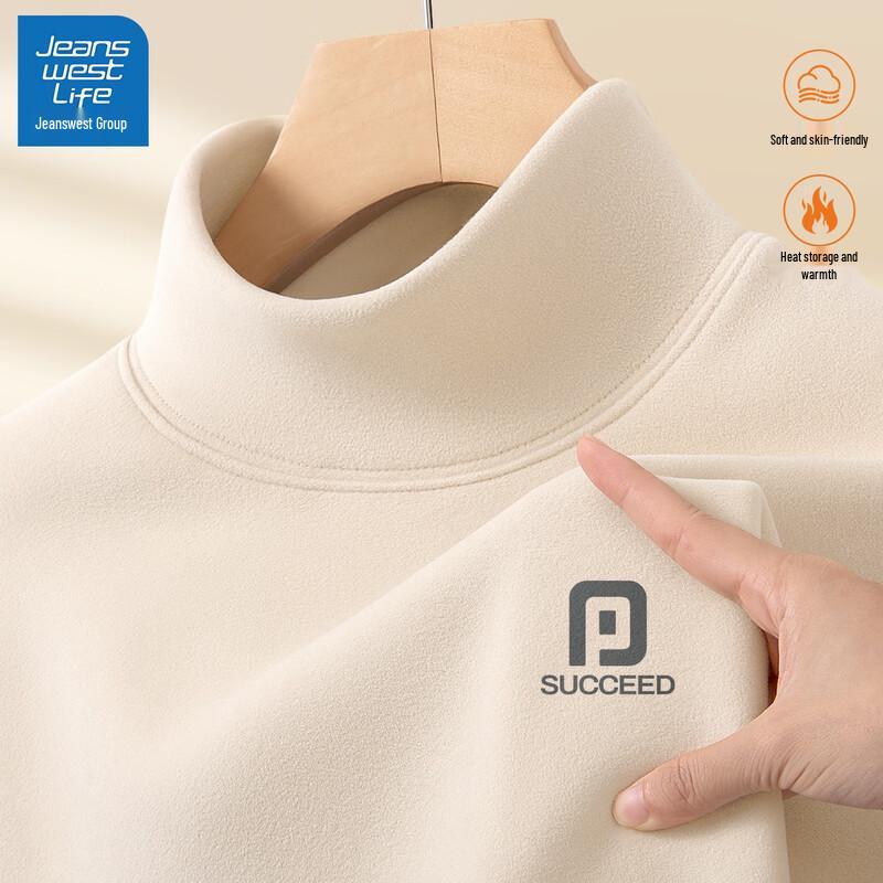 JEANSWEST LIFE Men's Loose Fit Mock Neck Double-Sided Fleece Thermal Long-Sleeve T-Shirt