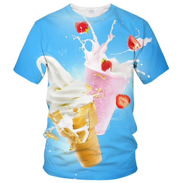 Sommerinteresse Eiscreme-Grafik-T-Shirts für Männer, lässig, persönlichkeitsorientiert, 3D-gedruckt, coole T-Shirts, Hip Hop, Harajuku, O-Ausschnitt, Streetwear-Tops