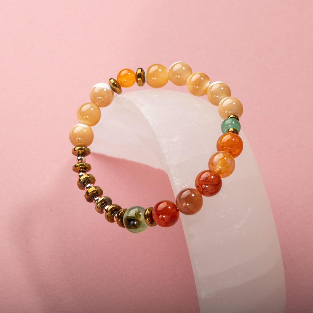 Karneol Agat Pomarańczowy Awenturyn Pehnit Bransoletka z masy perłowej i hematytu z kamienia naturalnego