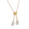 Yhpup Fashion Stainless Steel Chain Heart Imitation Pearls Drop Necklace Korean 18K Gold Color Plated Collar Jewelry for Women