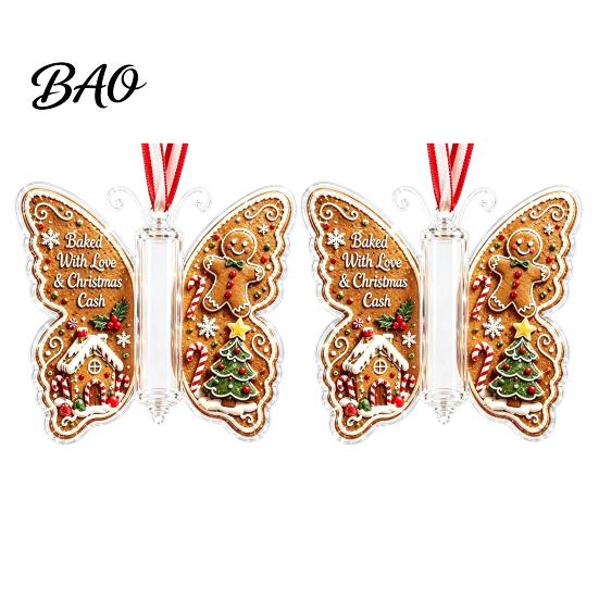 Feiertagsparty Hängende Dekoration Schmetterling Bargeldgeschenk-Schmuckstück, Weihnachts-Geldhalter mit Acryl Festlichem Druck, Baumanhänger für Überraschungsgeschenke,