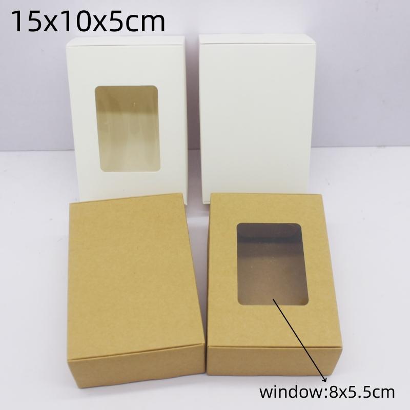 10 buc. ambalaje pentru cadou DIY cu fereastră albă/hârtie kraft de dimensiuni mari Cutie cadou de Crăciun ambalare pentru tort nunta adunare de familie m