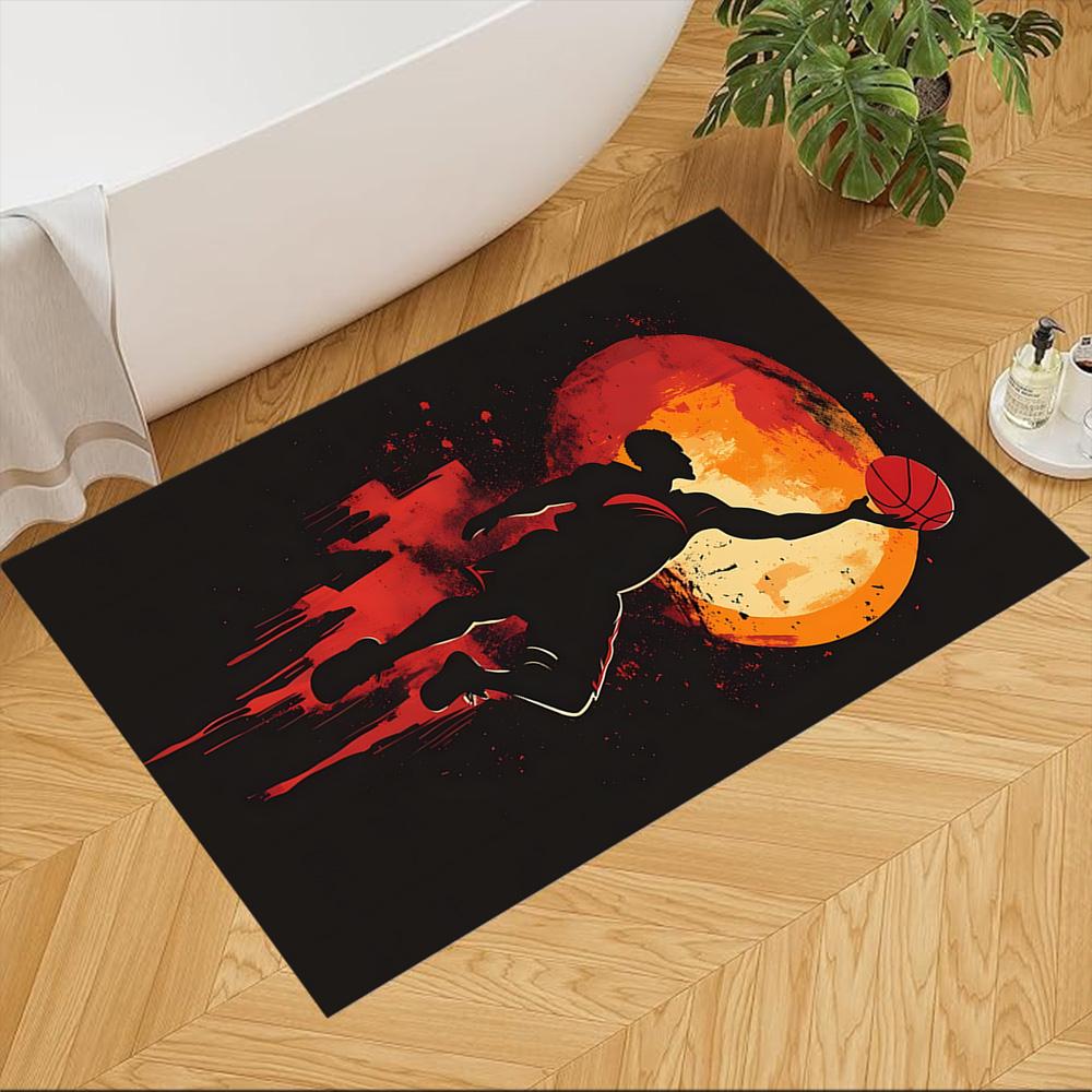 Basketball Sport Design Home Carpet Soft Plush Non-slip Bottom Bedroom Bedside Mat Bohemian Boho Style Housewarming Gift Idea