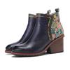 Scarpe da donna in vera pelle Stivaletti corti con tacco spesso Stivaletti fatti a mano patchwork con punta tonda