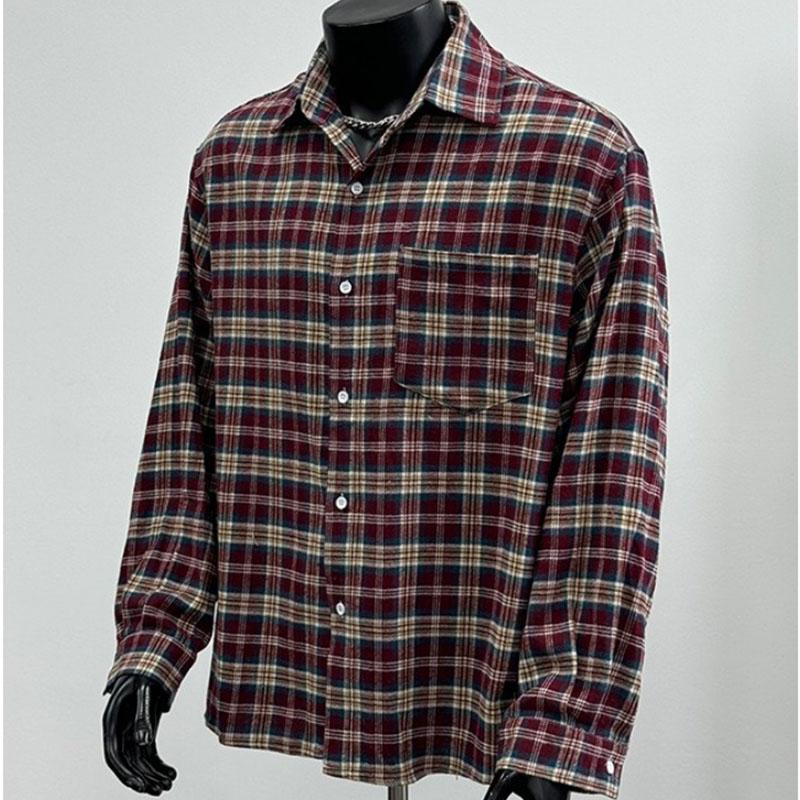 

Spring Autumn New Fashion Brand American Retro Wear Loose Long-sleeved Burgundy Plaid Shirt Jacket Men L